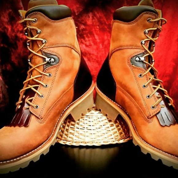 Hand Dyed Brick Red Chippewa Logger Boots main image 4